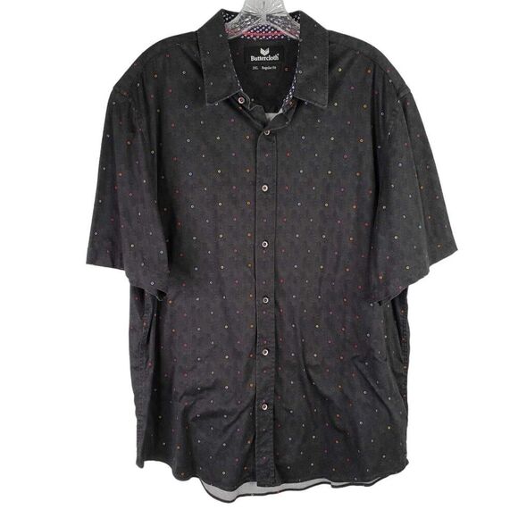 Buttercloth Shirt Mens Size 2XL Short Sleeve Button Down Black Geometric - Picture 2 of 9